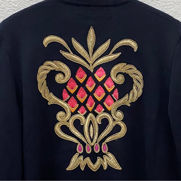 Vintage ESCADA Black Double Breasted Embroidered Back Cardigan Sweater Size 40 - Picture 8 of 16